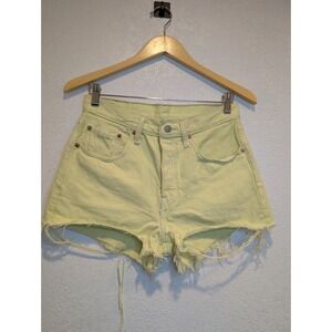 Levi's Distressed Denim Shorts High Waisted Frayed Hem Yellow/green size 27 0223